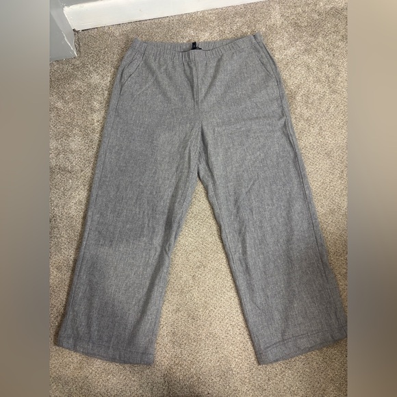 Eileen Fisher 100% Wool Elastic Waist High Rise Wide Leg Pants Large Grey - Picture 1 of 10